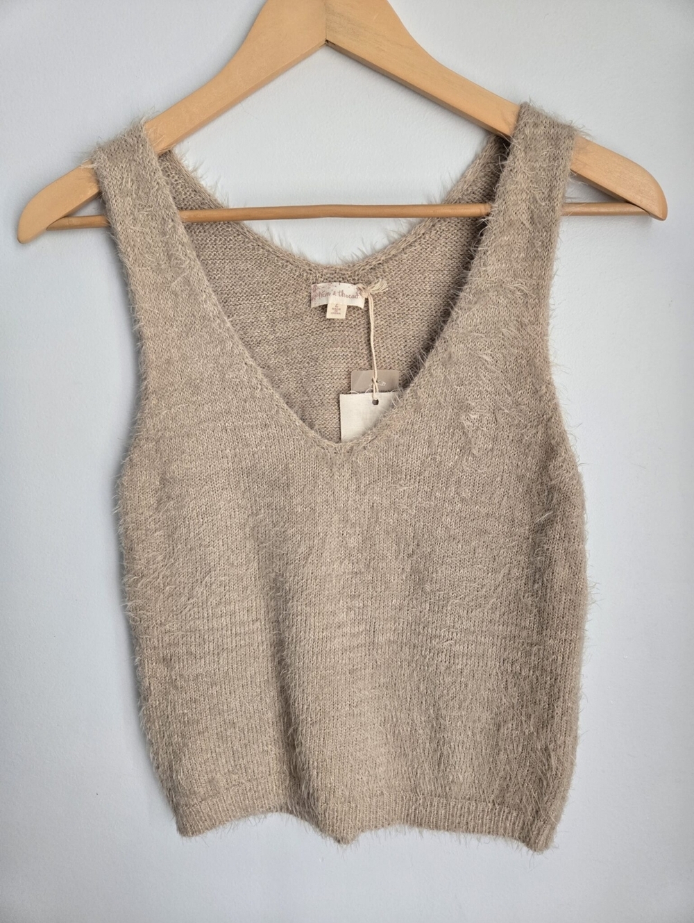 New HEM & THREAD Fuzzy V-Neck Tank in Taupe